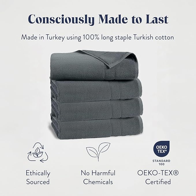 Brooklinen Super-Plush Turkish Cotton Bath Towel Set - Includes 4 Bath Towels Cotton, 820 GSM, Highly Absorbent, Machine Washable, Perfect for Home & Bathroom (Slate Grey)