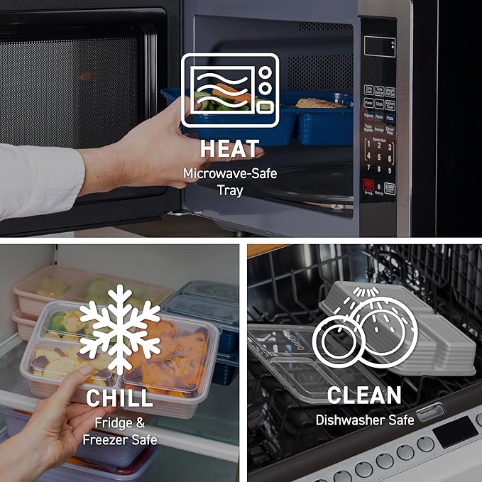 Bentgo Prep - 20-Piece 3-Compartment Reusable Meal Prep Containers with Lids, PFAS & BPA Free Materials, Durable, Microwave, Freezer, & Dishwasher Safe To Go Food Storage (Lilac)