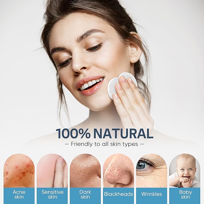 GAINWELL 50-Count Heart Shape Compressed Facial Sponges for Daily Facial Cleansing and Exfoliating, 100％ Natural Cosmetic Spa Sponges for Makeup Remover, White