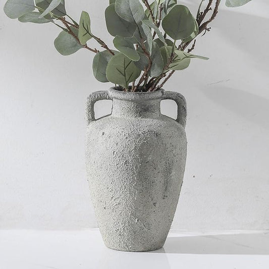 Rustic Vase for Flowers, Ceramic Christmas Terracotta Vase with Handles, 8.85 inch Tall Vintage Farmhouse Flower Vase for Home Decor, Wide Mouth, Living Room Shelf Decor, Enterway, Table