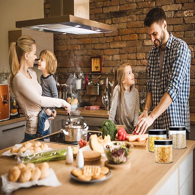 Plastic Jars with Lids Empty Slime Cosmetics Containers Clear Gift Food Jars Round PET Cream Jar with Black Lids Pen Labels for Kitchen Storage Spices Dry Food Body Butter Making(8OZ 32PCS)