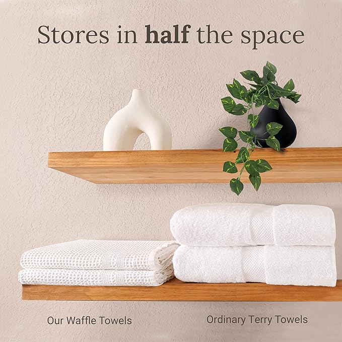 GILDEN TREE Waffle Towel Set Quick Dry Thin | 2 Bath Towels | 2 Hand Towels | 2 Washcloths, Classic Style (White)