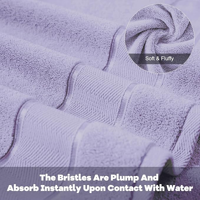 Marvione Bath Towels Set 6 Piece, 100% Turkish Cotton Highly Absorbent and Soft Towels for Bathroom 2 Bath Towels 2 Hand Towels 2 Washcloths, Lavender