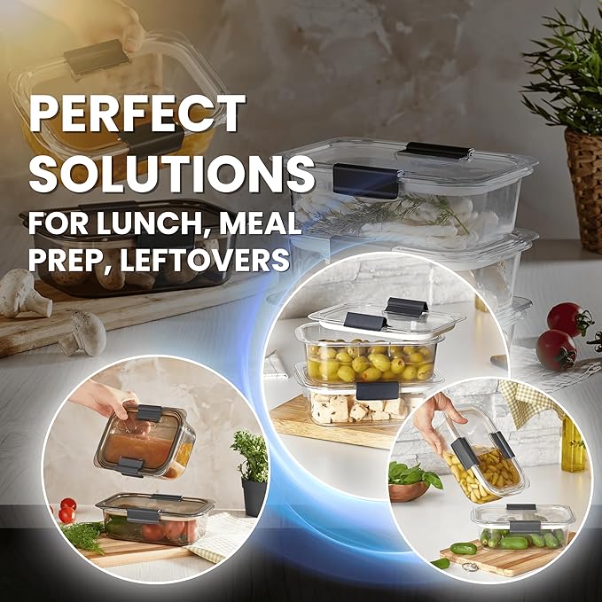 HEFA Food Storage Containers, Meal Prep Containers, Lunch Box with Airtight Lids, Kitchen Organizers and Storage for Leftovers (Crystal, 4 Pack)