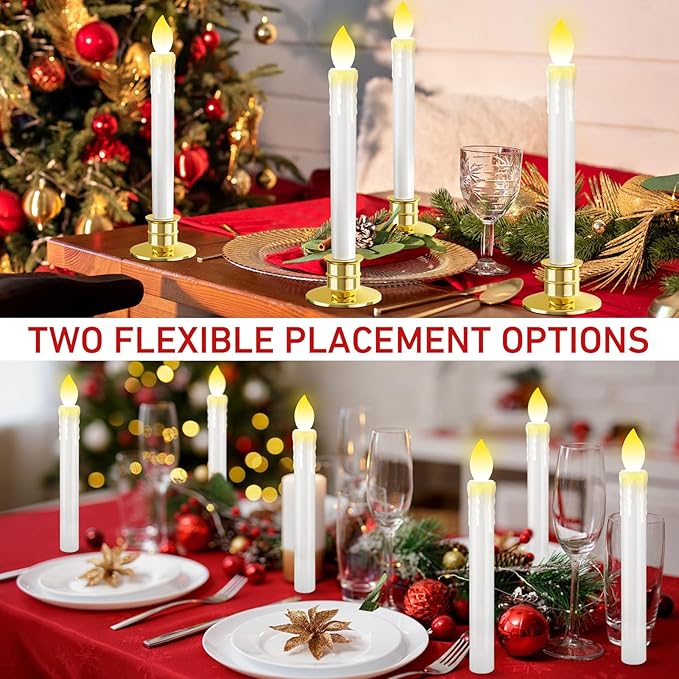 10 Pack Christmas Window Candles with Remote: Battery Operated LED Candles with Drip Texture with Timer - Flickering Flameless Candles with Candlesticks for Home Decor Christmas Halloween Wedding