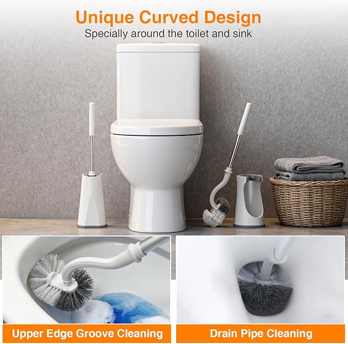 Lefree Toilet Brush and Holder Set, Bathroom Cleaner Brush Set, Curved Design, Non-Slip Handle Toilet Bowl Brush with Curved Bristle for Dead Corner Clean, RV Bathroom Accessories Toilet Scrubber
