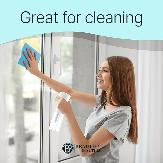 BeautifyBeauties Spray Bottle For Hair – Continuous Mister Spray Bottle for Hairstyling, Cleaning, Plants, Pets, Barbers, Salons, Essential Oil Scents (10.1 Ounce)