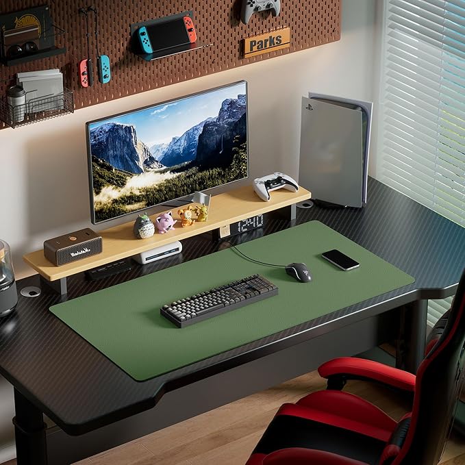 Aothia Leather Desk Pad Protector, Office Desk Mat, Large Mouse Pad, Laptop Desk Pad, Non-Slip PU Leather Desk Blotter, Waterproof Desk Writing Pad for Office and Home (Olive Green, 47" x 24")