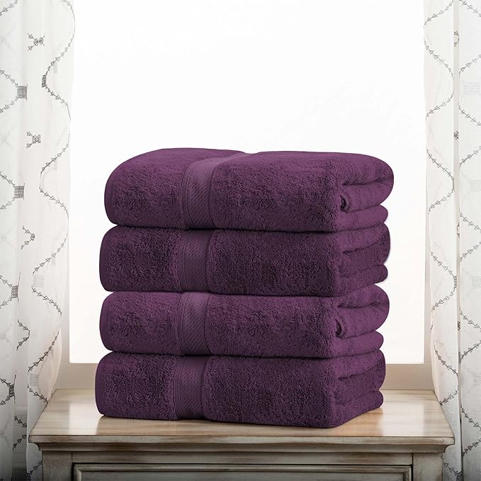 BNM Egyptian Cotton Heavyweight Towels, Ideal For Bathroom, Shower, Spa, 800 GSM Bath Towels, Highly-Absorbent, Luxury Bathroom Essentials, Ultra-Soft Plush Home Basics, Bath Towel Set of 4, Plum