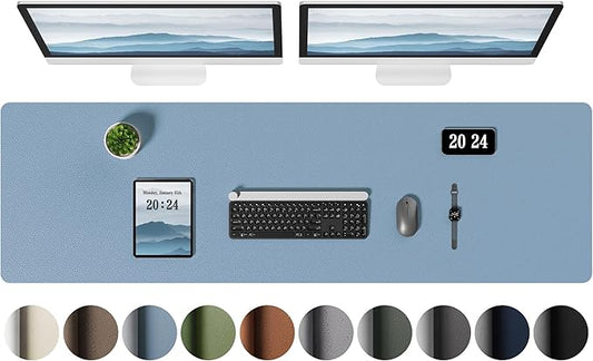 Aothia Leather Desk Pad Protector, Office Desk Mat, Large Mouse Pad, Laptop Desk Pad, Non-Slip PU Leather Desk Blotter, Waterproof Desk Writing Pad for Office and Home (Denim Blue, 55" x 17")
