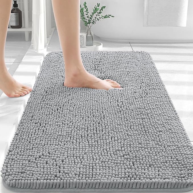 OLANLY Bathroom Rugs 36x24, Extra Soft Absorbent Chenille Bath Rugs, Rubber Backing Quick Dry, Machine Washable Bath Mats for Bathroom Floor, Tub and Shower, Home Decor Accessories, Light Grey