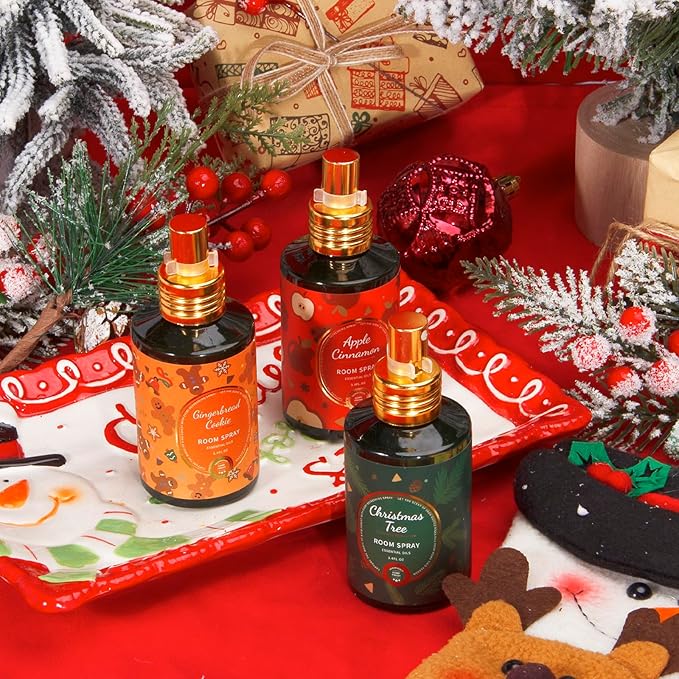 Room Spray Set 3 Pack, Christmas Tree, Apples Cinnamon, Gingerbread Cookie, Concentrated Room Spray, Long-Lasting Air Freshener for Home, Odor Eliminator for Bathroom, Bedroom & Office