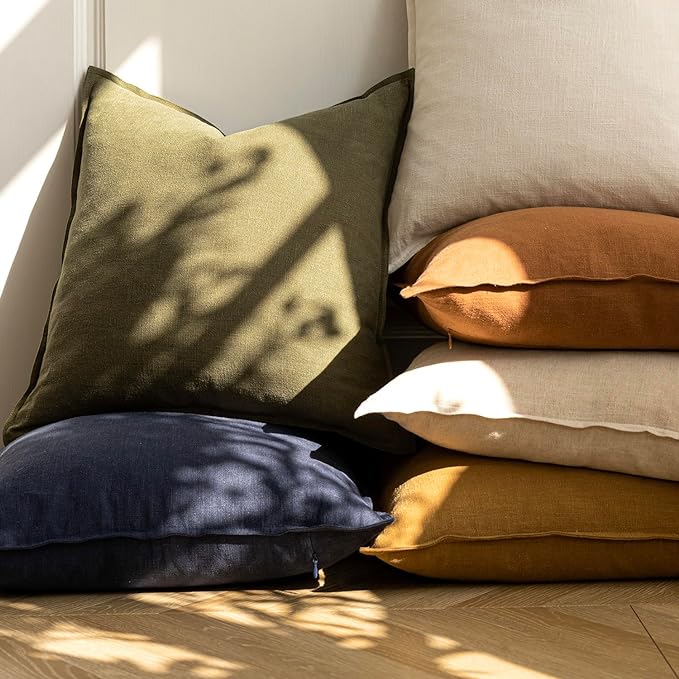 Foindtower Pack of 2, Decorative Linen Soild Throw Pillow Covers Soft Accent Cushion Case Boho Farmhouse Pillowcase for Couch Sofa Bedroom Living Room Home Decor 22 x 22 Inch Honey Mustard