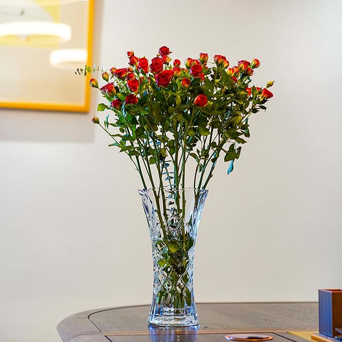 kanpura 11.2'' Clear Tall Crystal Vase Glass Vases for Flower Thickened Flower Vase for Christmas Party Centerpieces(1 Piece)