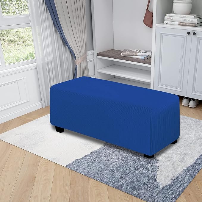 Easy-Going Stretch Ottoman Cover Folding Storage Stool Furniture Protector Soft Rectangle slipcover with Elastic Bottom(Ottoman X-Large,Classic Blue)