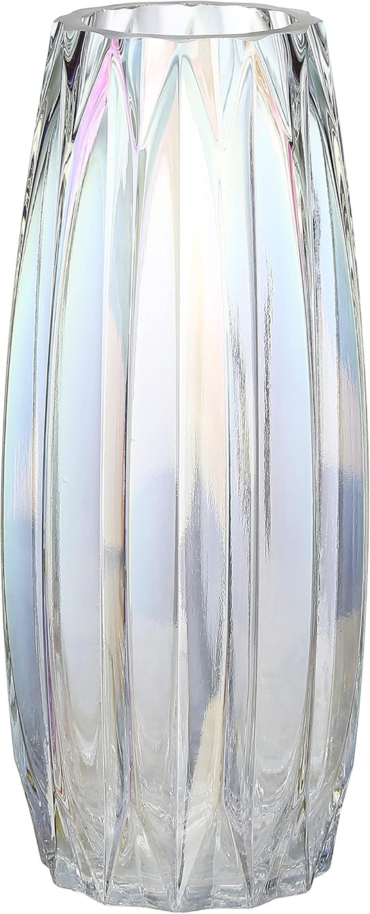Glass Vase - Modern Ribbed Glass Vase for Flowers, Candles, and Decorative Accents -Black Grey, Amber, Clear and Colored Tall/Short Glass Vase for Centerpieces Home Table Decor (Colored, H-11.8inch)