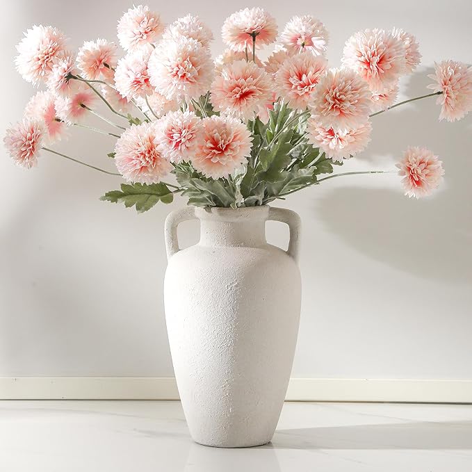 Large Ceramic Vase - 11.41 inch Tall Rustic Vase with 2 Handles, Decorative Flower Vases for Home Decor, Living Room Shelf Decor, Table Office