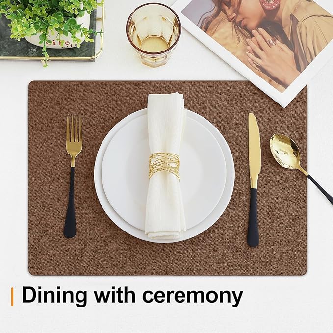 Homaxy Cloths Placemats for Dining Table Set of 4, Heat Resistant Washable Cotton Linen Blend Table Mats, Easy to Clean Place Mats for Indoor Outdoor Party Kitchen Decoration, 13" x 19", Brown