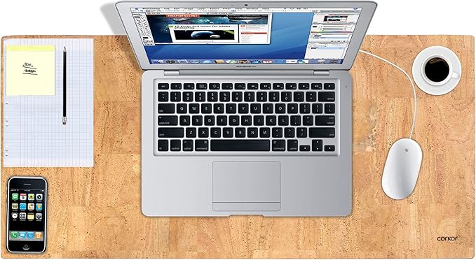 Corkor Cork Desk Pad – Table Mat - Vegan Leather – Cruelty Free – Eco Friendly - Light Brown