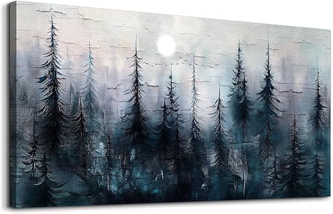 Large Wall Decor for Living Room Canvas Wall Art for Office Modern Wall Decorations for Bedroom Foggy Forest Landscape Paintings Black and White Pictures Artwork Room Home Decor 24"X48"