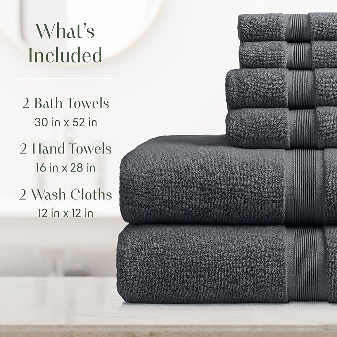Springtree Home Luxury Viscose from Bamboo Bath Towel Set 6 Piece Set | 35% Viscose from Bamboo - 65% Cotton | Absorbent Quick-Dry Towels for Bathroom | Oeko-TEX Standard 100 Cotton | Iron Grey