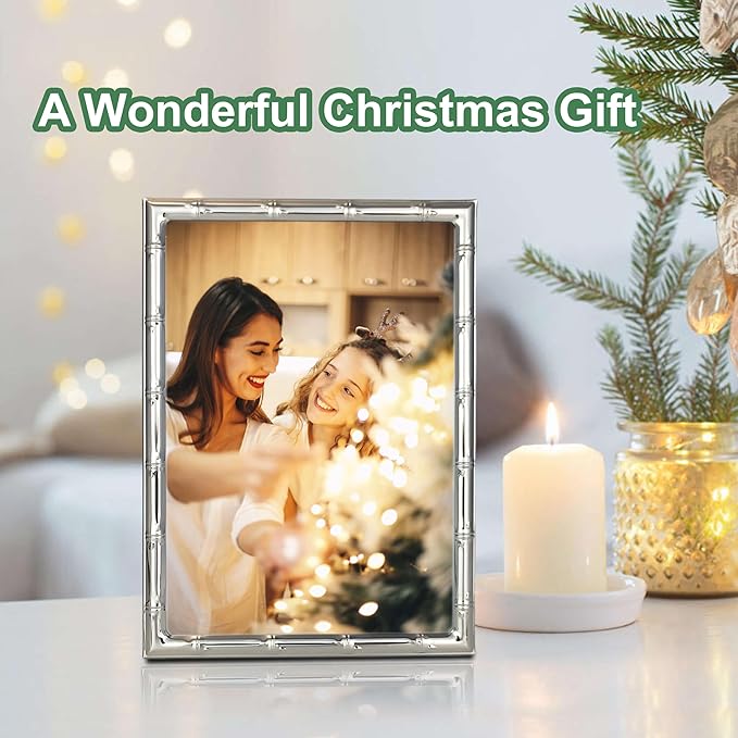 5x7 Picture Frame with Elegant Metal Bamboo Design, 5 x 7 Photo Frames with HD Real Glass, Versatile Display for Tabletop or Wall Mounting, Great for Home Decor and Gift Giving