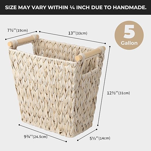 GRANNY SAYS Wicker Trash Can, Waste Basket for Bathroom, Waterproof Bathroom Garbage Can, 19 Liters/5 Gallons Wastebasket with Handle, Decorative Waste Basket for Bedroom, Office, Living Room, 1 Pack