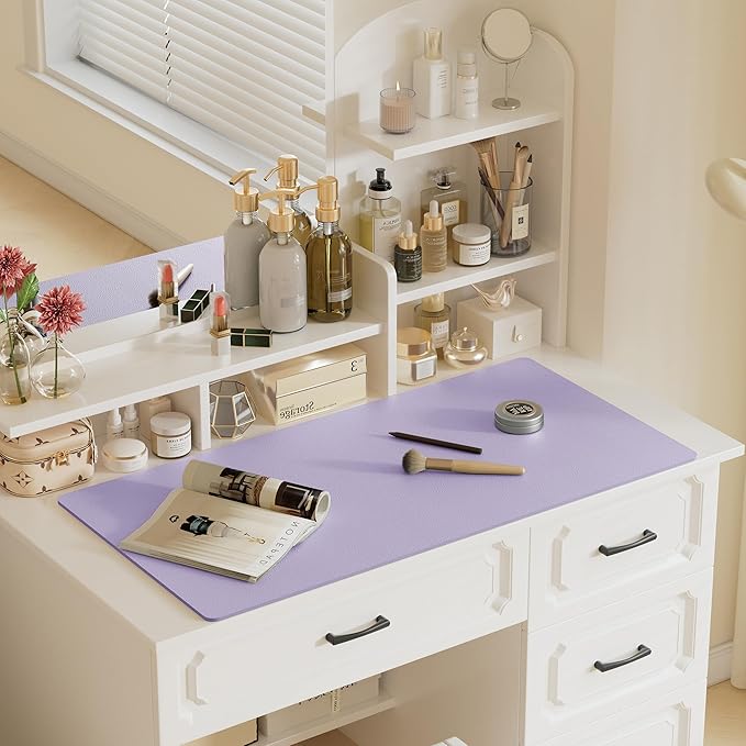 Aothia Faux Leather Desk Mat – Large Mouse Pad, Non-Slip PU Leather Blotter, Waterproof Writing Surface for Office and Home (Lavender, 47.2" x 23.6")