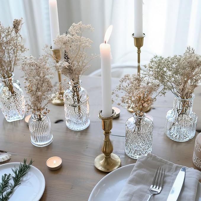 Glass Bud Vase Set of 76 Pcs Small Minimalist Vases for Flowers, Vintage Rustic Home Decor for Table Centerpiece Wedding Party, Modern Clear Aromatherapy Bottle for Living Room Bedroom