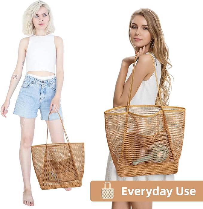 KALIDI BeachNylon Mesh Tote Bag, Casual Tote Bag Hobo Women Foldable MAX 23L Shoulder Bag For Beach Picnic Vacation