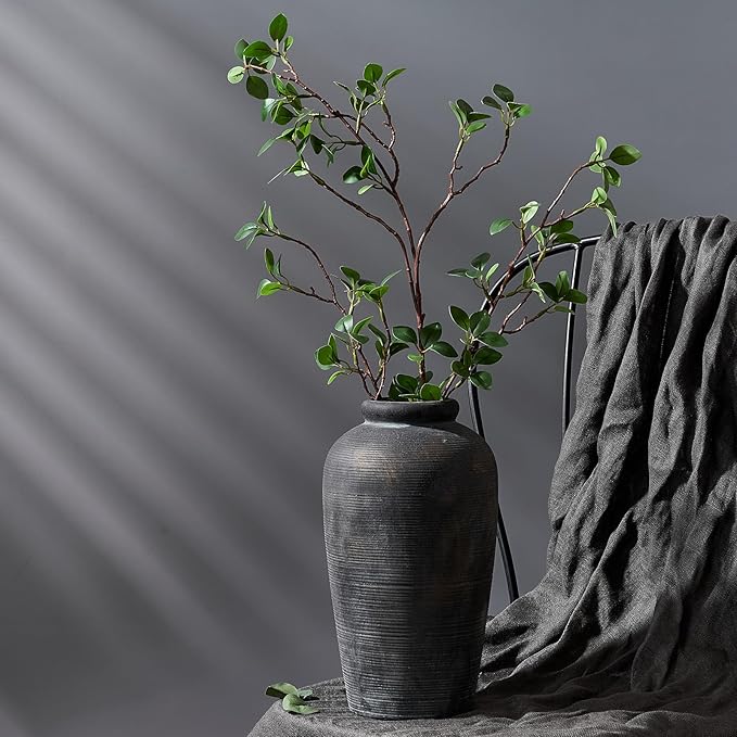 Large Ceramic Rustic Vase, 11 inch Minimalist Decorative Farmhouse Tall Vase for Home Decor, Living Room, Shelf Decor, Enterway, Wedding, Table Decoration, Bronze