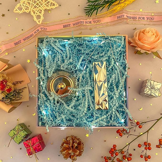 Caleihd Crinkle Cut Paper Shred Packing Grass Cushion Paper Streamer for Christmas Wedding Birthday Bridesmaid Engagement Craft Gift Boxes Bags Basket Filler Decoration 4.5oz Blue