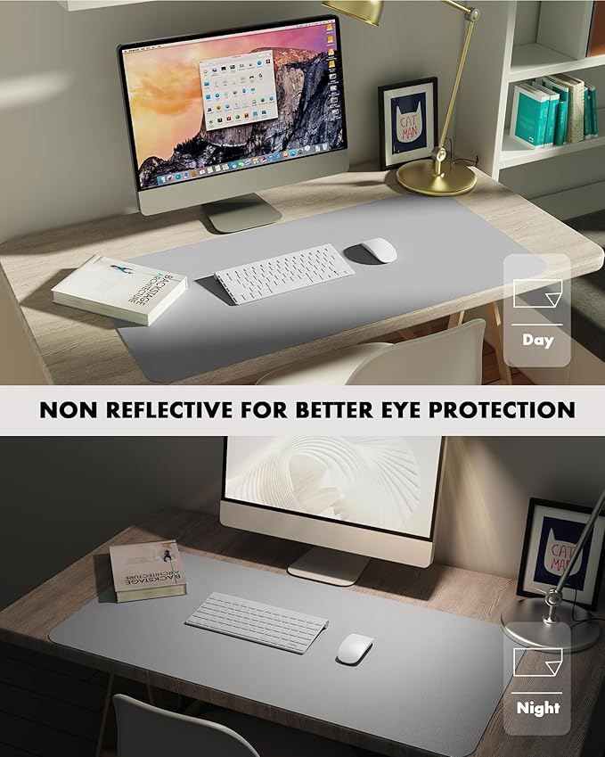 YSAGi Double-Sided Desk Pad, 31.5"x15.7"Leather Desk Mat, Eco Cork Desk Pad Protector,Large Mouse Pad,Waterproof Desk Blotter for Office/Home(Grey)