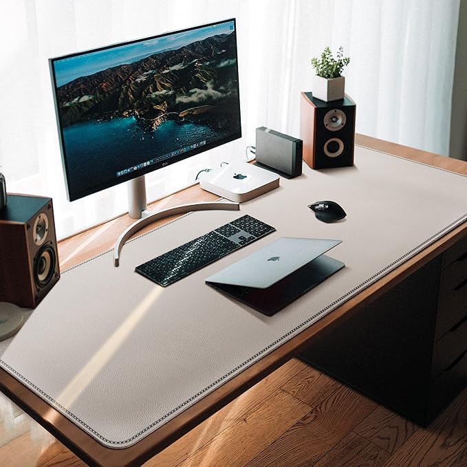 CENNBIE 39.3" x 19.6" Leather Desk mat,Desk mats on top of desks, Perfect Desk Mate for Office and Home, Rectangular, Large(Cream Color)