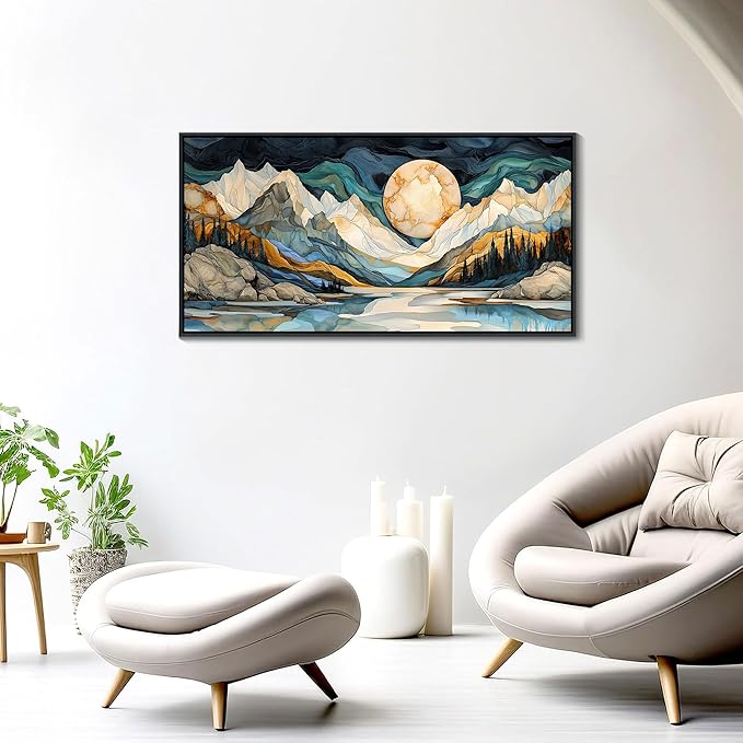 JEAWA Framed Canvas Wall Art - 20x40 Inchs Abstract Painting Decor, Textured Mountain Pictures as Gifts for Friends, Modern Art Prints for Bedroom Living Room Bathroom Home Decoration