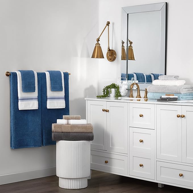 Aston & Arden Aegean Terry Bath Towels - Set of 2 - Ringspun Turkish Cotton Thick and Soft Absorbent Luxury Hotel and Spa Bathroom Towel, 600 GSM, 30 x 60 in, Sterling Blue