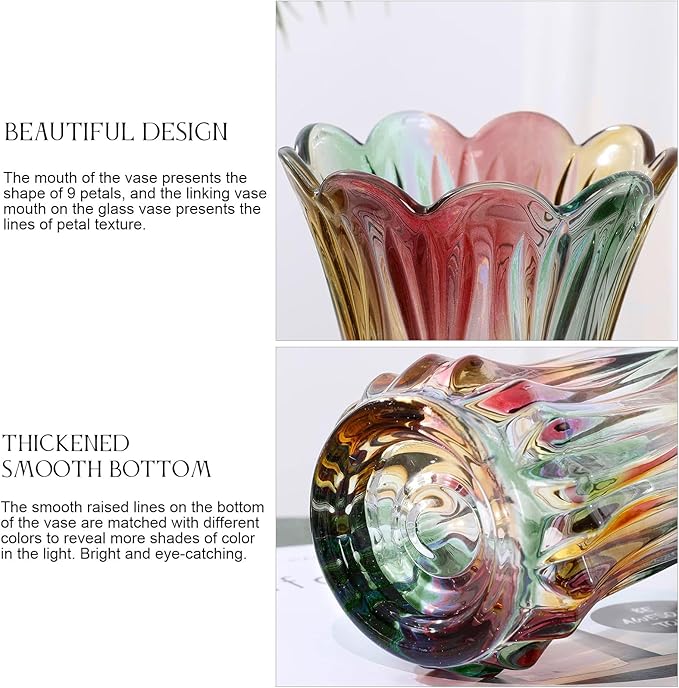 Glass Vase-Colorful Flower Vase Decor for Home Dining Table Centerpiece Office Wedding Holiday Party(Phoenix Tail Pattern)