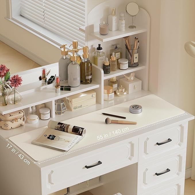 Aothia Leather Desk Pad Protector, Office Desk Mat, Large Mouse Pad, Laptop Desk Pad, Non-Slip PU Leather Desk Blotter, Waterproof Desk Writing Pad for Office and Home (Beige, 55" x 17")