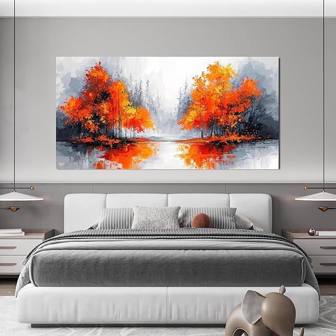 Canvas Wall Art Decor Modern Large Wall Art for Living Room Canvas Art Wall Decorations Fall Orange Artwork for Walls Oversized Black and White Wall Art Prints Bedroom Office Home Decor 29" X 58"