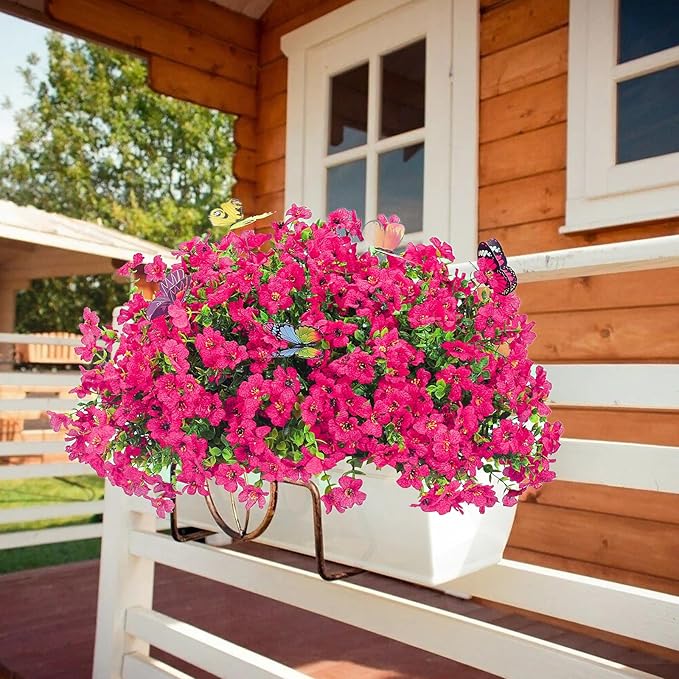 20 Bundles Artificial Flowers for Outdoors‌ with 6 Faux Butterflies, UV Resistant Fake Flowers‌ with Eucalyptus Leaves, Artificial Plants Outdoor‌ for Patio Garden Porch Home Decor (Rose Red)