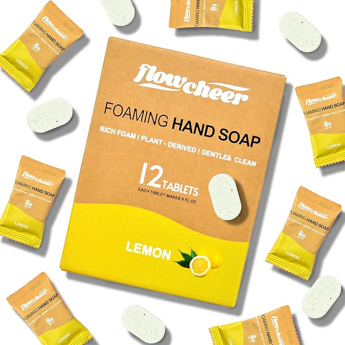 Foaming Hand Soap Tablet Refills, 12 Pack (Makes 12 x 9 fl oz), Lemon Scented soap tablets, Fresh & Clean Handwash, No Plastic Bottle