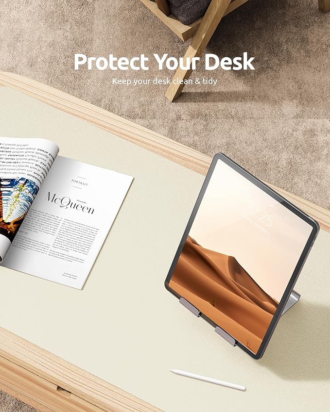 YSAGi Leather Desk Pad Protector, Office Desk Mat, Large Mouse Pad, Non-Slip PU Leather Desk Blotter, Laptop Desk Pad, Waterproof Desk Writing Pad for Office and Home (Cream, 23.6" x 13.8")