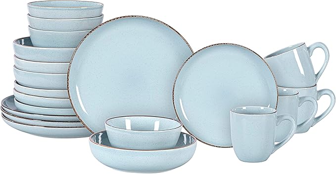 Stoneware Euro-Nordic 20pc Dinnerware Set, Shiny Light Blue with Speckle Effect