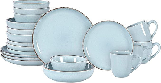 Stoneware Euro-Nordic 20pc Dinnerware Set, Shiny Light Blue with Speckle Effect