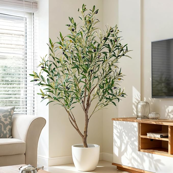 5ft Artificial Olive Tree Faux Olive Plant for Home Decor, Large Fake Olive Tree Modern Farmhouse Style, Floor Plant for Indoor Artificial Trees for Home Decor Indoor, Arbol de Olivo Artificial