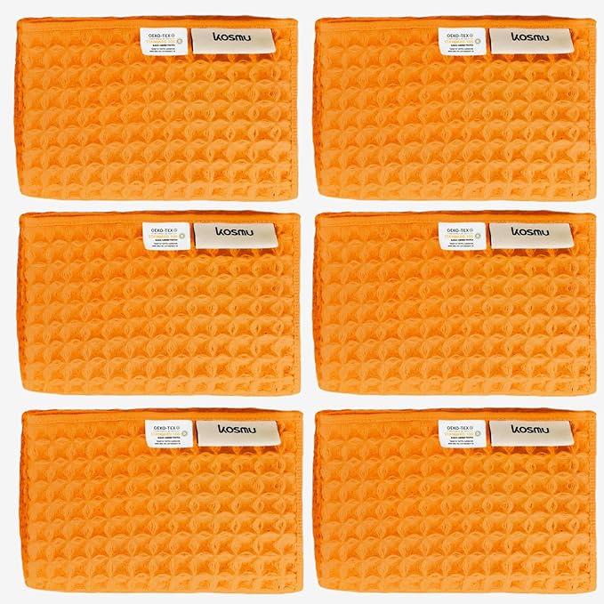 Luxury Japanese Cotton Silk Waffle Bath Towel | Plush, Absorbent, and Quick Dry (Coral Orange, Face Towel (6 Pack))