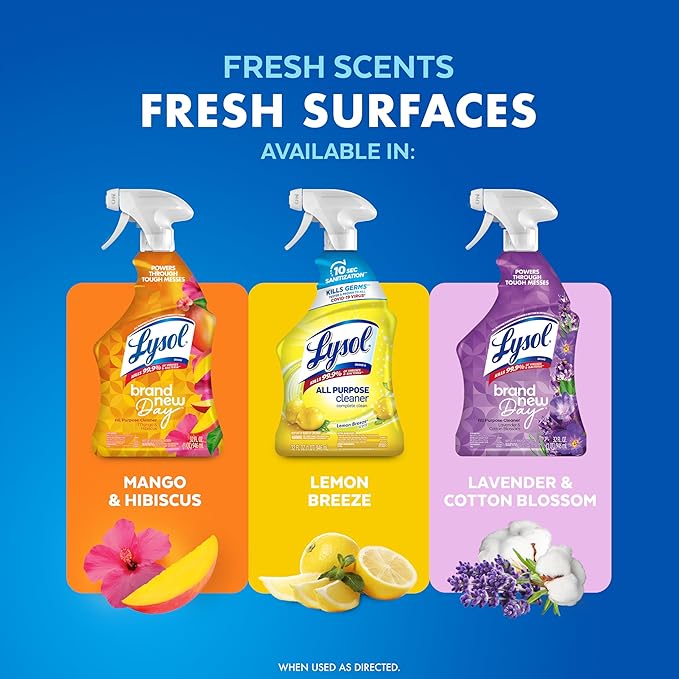 Lysol All Purpose Cleaner Spray, Multi-Purpose Disinfecting Spray & Bathroom Cleaner, Lemon Breeze + Island Breeze Scent, 32 Fl Oz (Pack of 3)