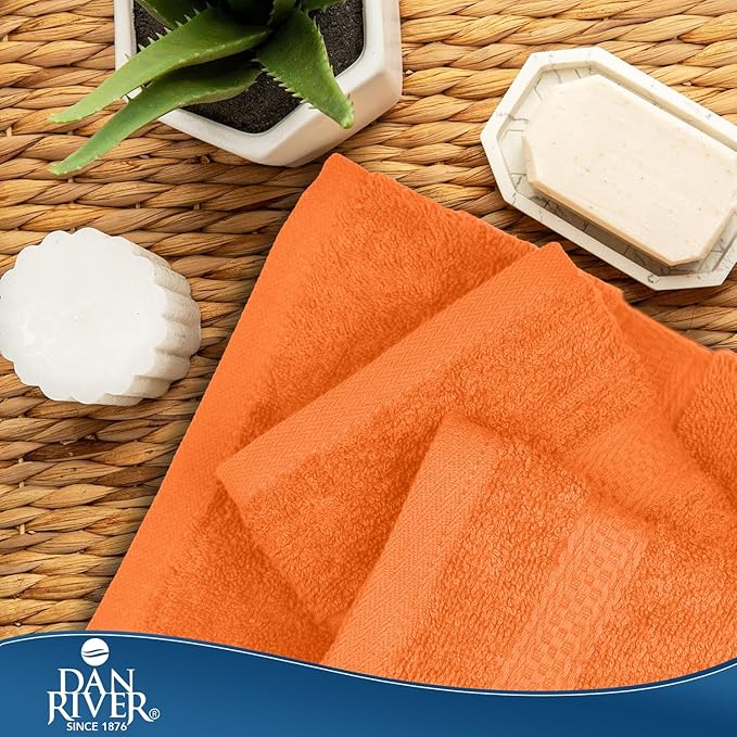 DAN RIVER 100% Ring Spun Cotton 3-Piece Towel Set, Orange, Bath Towel, Hand Towel and Washcloths, 550 GSM - Soft, Absorbent Quick Dry Cotton Towels for Bathroom, Spa, and Gym