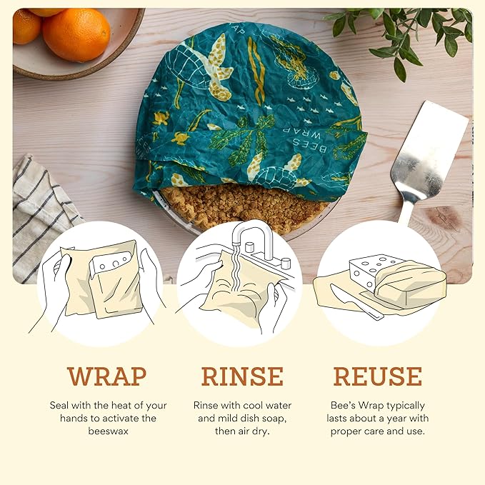 Bee's Wrap Beeswax Wraps for Food - Bread Wrap - Made in USA Reusable Bread Storage Bags - Organic & Eco-Friendly Alternative to Aluminum Foil, Sourdough Bags & Plastic Wrap, Ocean