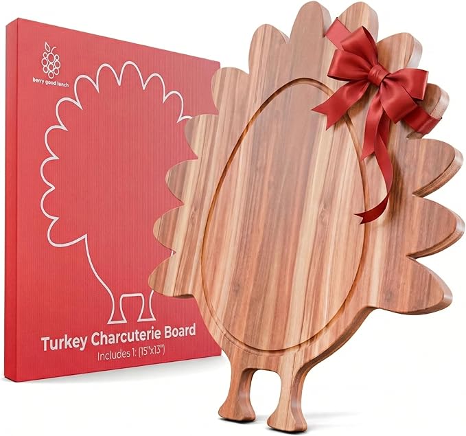 New – Turkey Charcuterie Board – Acacia Wood Turkey Shaped Cutting Board (15x13in) Thanksgiving Serving Tray, Fall Cheese Board, Autumn Platter, Wooden Serveware & Thanksgiving Kitchen Decor Gift
